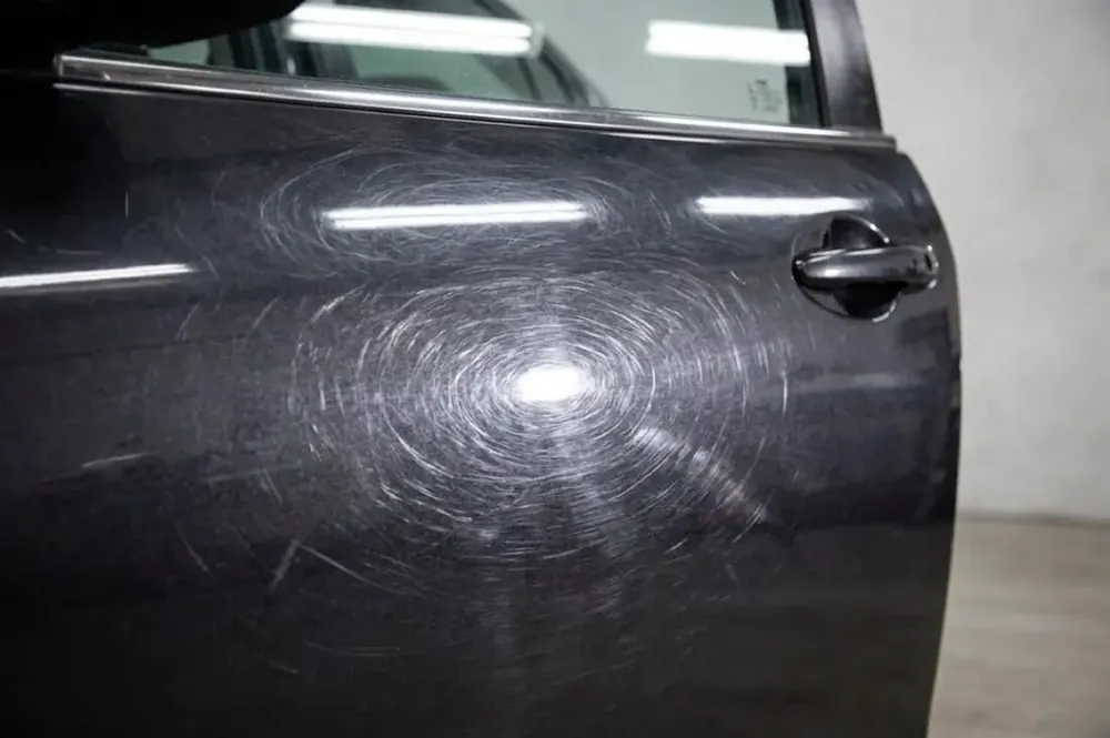 Before and after ceramic coating on a red Honda Civic Type R — before